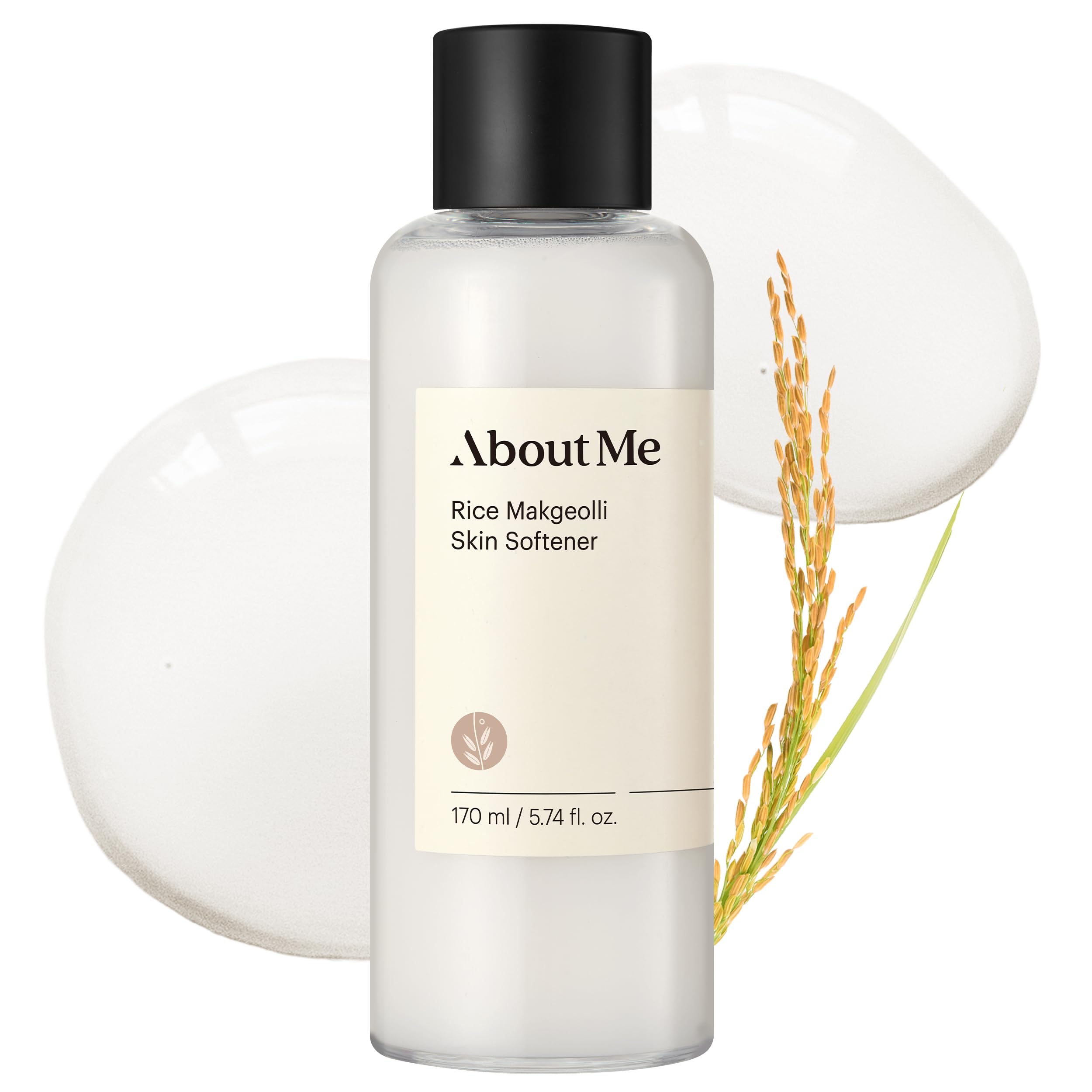 About Me Rice Makgeolli Toner bottle front for daily hydration across skin types.