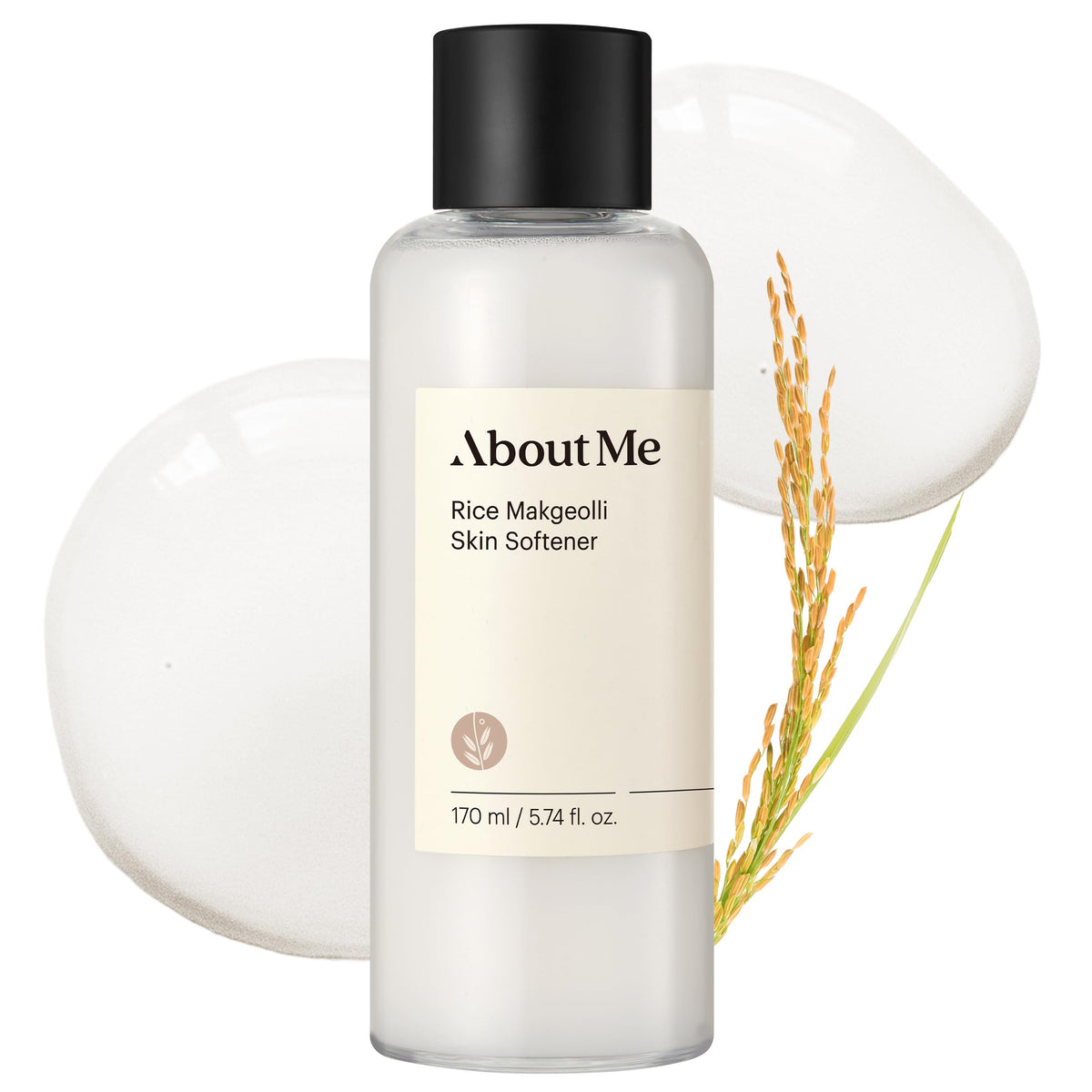 About Me Rice Makgeolli Toner bottle front for daily hydration across skin types.