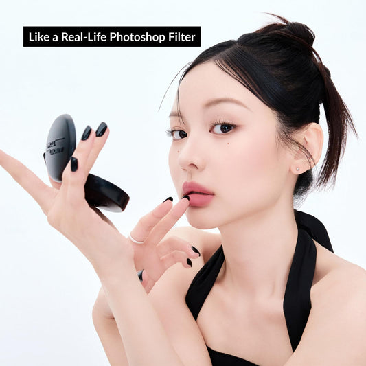 Swatch of ABOUT TONE Blur Powder Pact on skin demonstrating oil control and blur