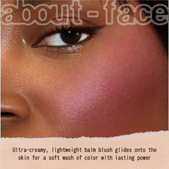 about-face Cheek Freak Blush Balm packaging close-up highlighting vegan cruelty-free status
