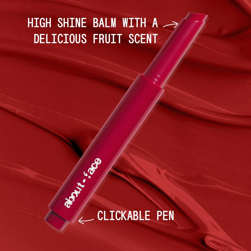 about-face Cherry Pick with pomegranate flower extract for nourishing lip care.