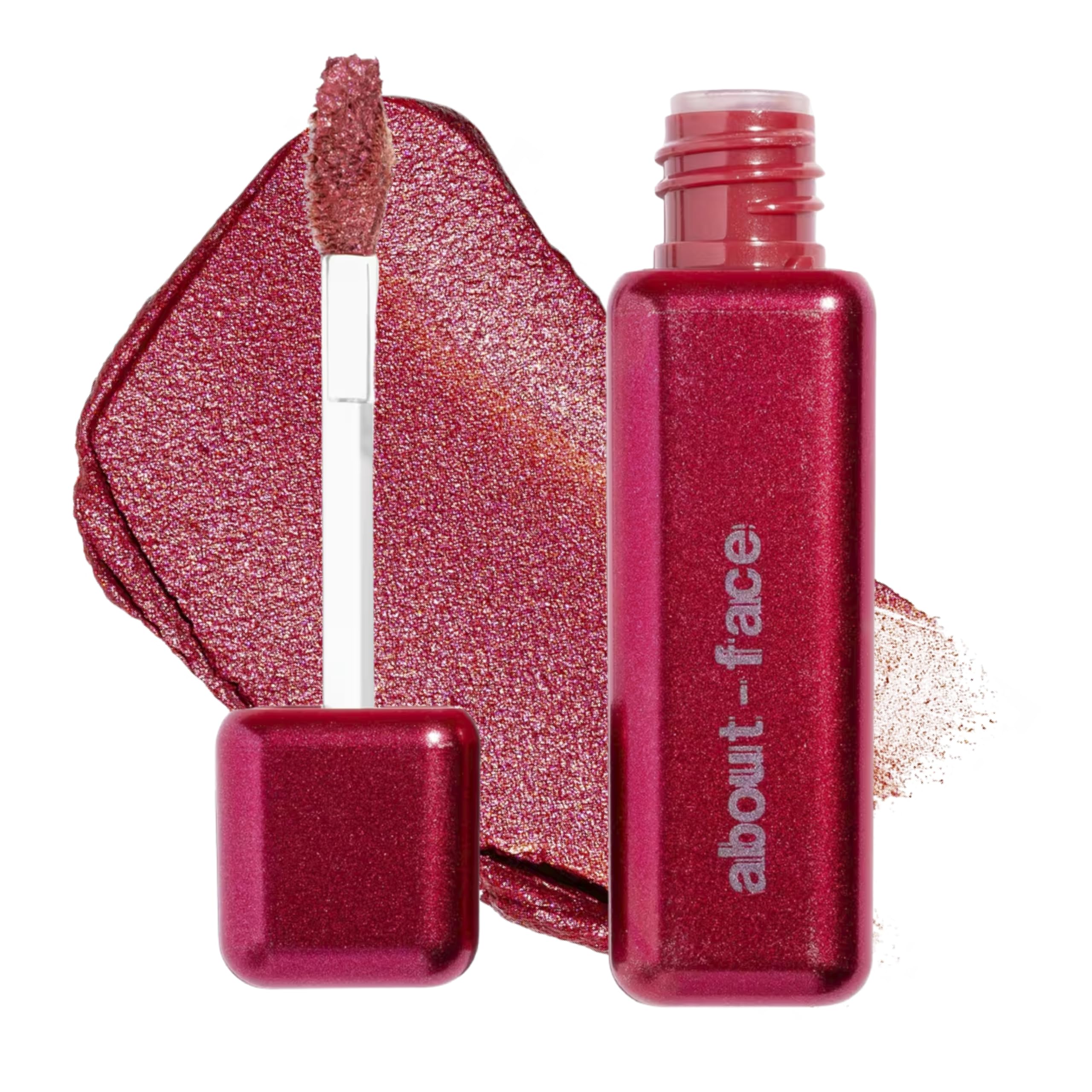 aboutface Fractal Glitter Eye Paint Cherie closeup bottle showcases bold sparkle and luxe texture