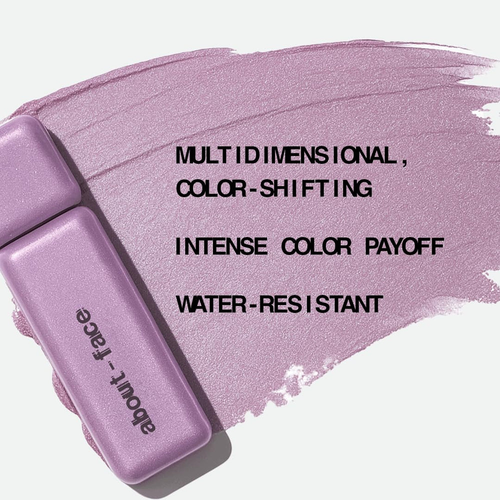 About Face Fractal Glitter Eye Paint on the lid demonstrates buildable coverage for day-to-night looks.