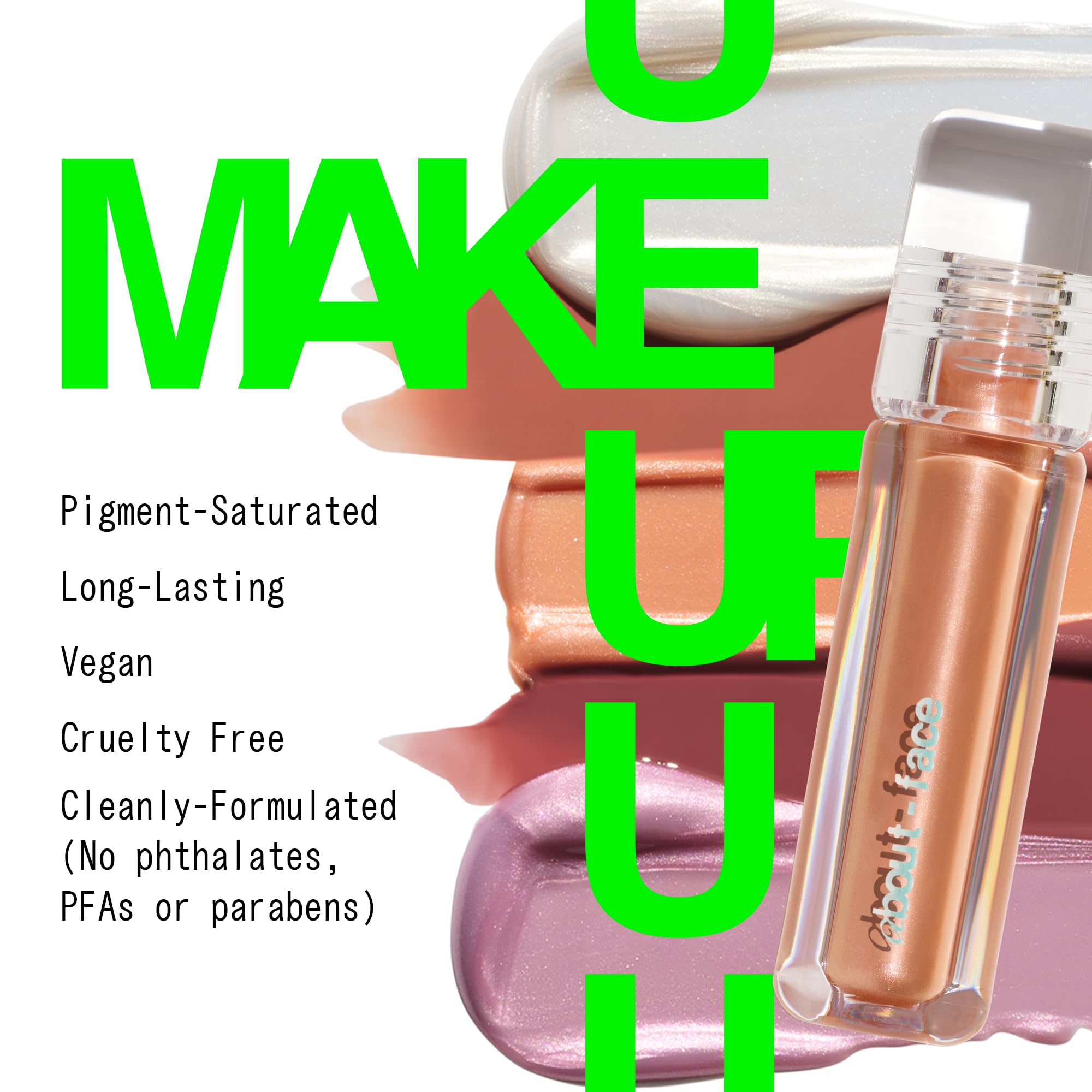 about-face Light Lock Lip Gloss coconut oil—nourishment for soft lips.