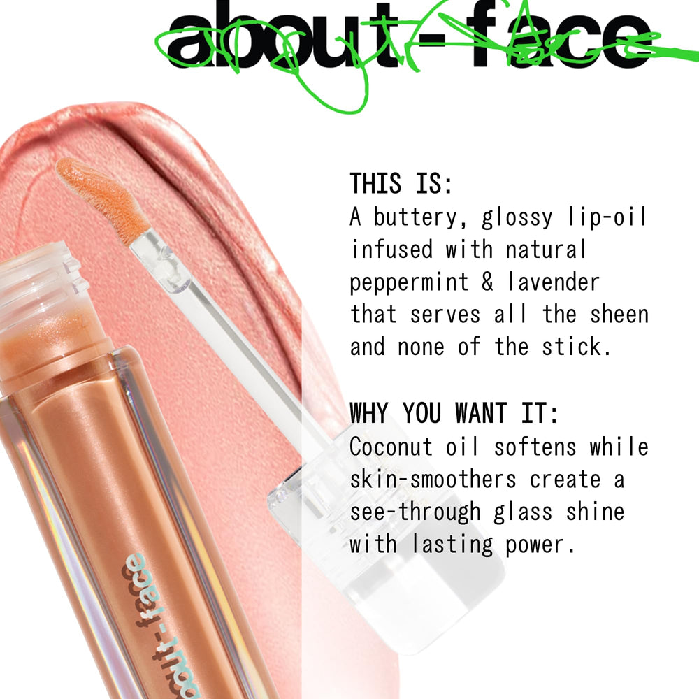 about-face Light Lock Lip Gloss peppermint lavender—refreshing aroma during wear.