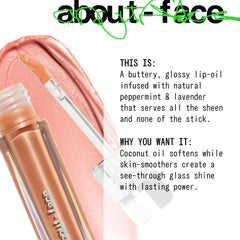 about-face Light Lock Lip Gloss peppermint lavender—refreshing aroma during wear.
