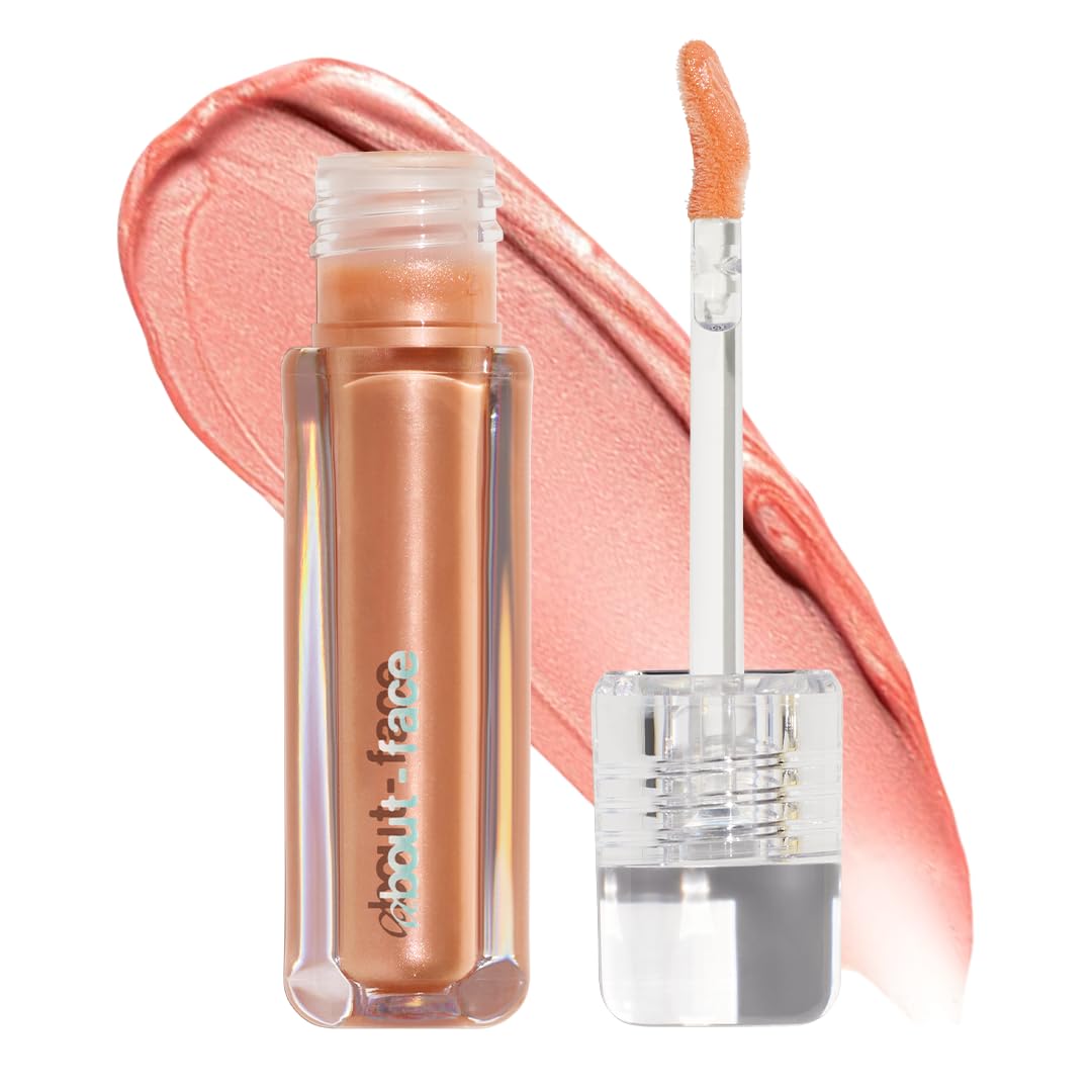 about-face Light Lock Lip Gloss Such Great Heights—pale peach shimmer with non-sticky shine.