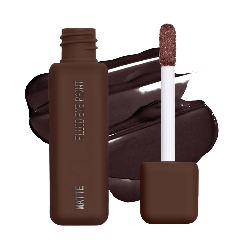 About-Face Matte Fluid Eye Paint chocolate brown swatch showing rich pigment payoff