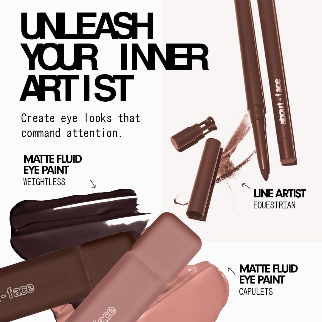 About-Face Matte Fluid Eye Paint packaging and cap for sleek travel-friendly design