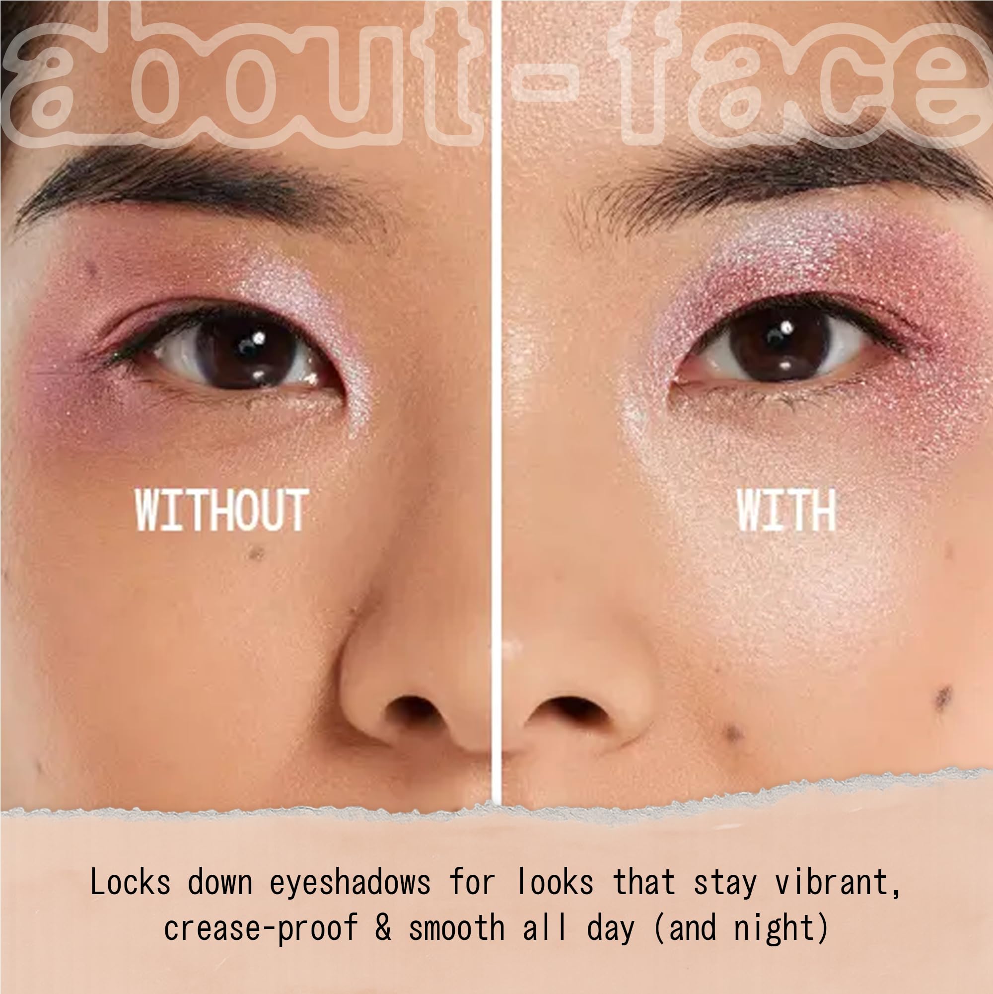 AboutFace Shadow Fix Eye Primer application swatch prepares vibrant, crease-free color