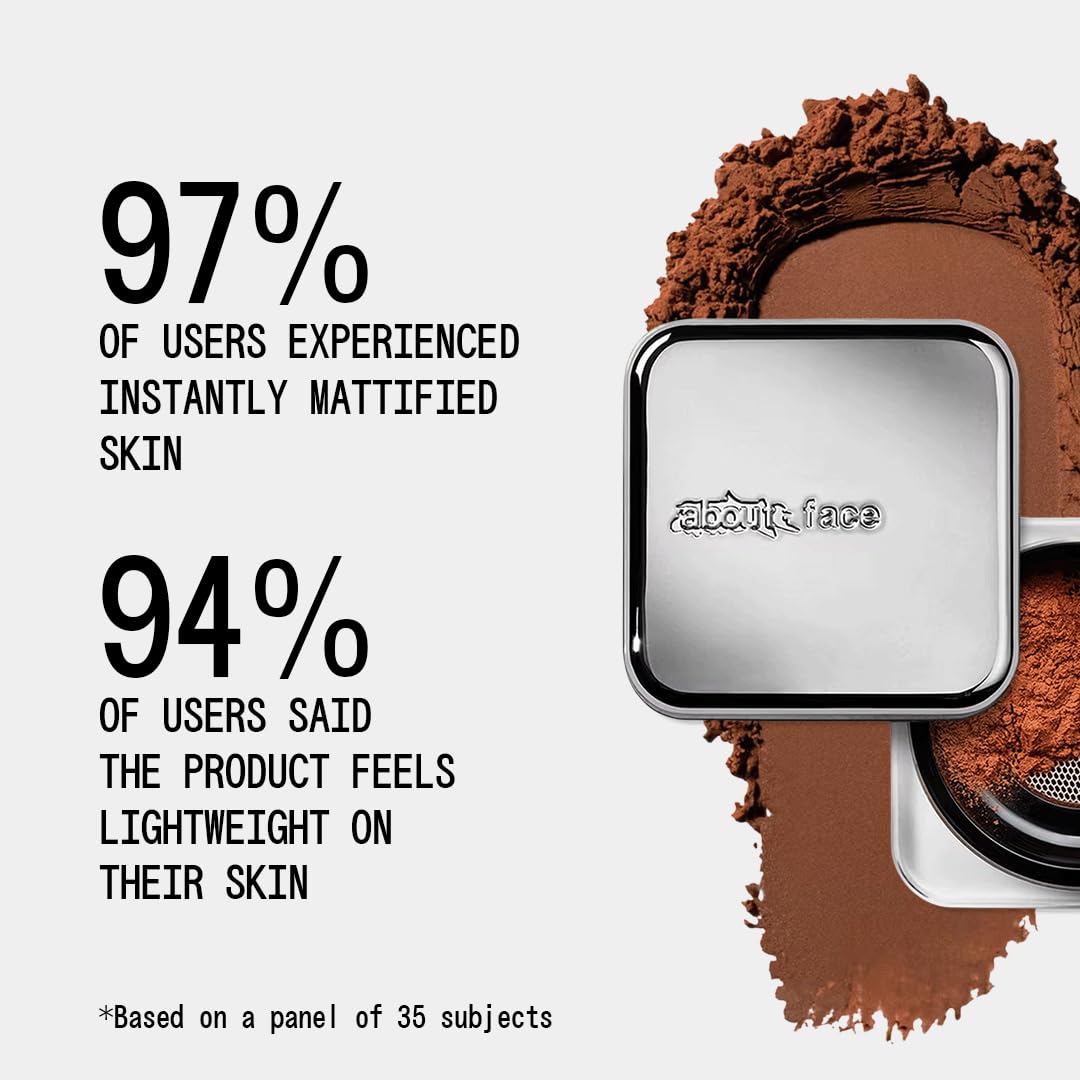 About Face Soft matte powder veil for shine control all day.