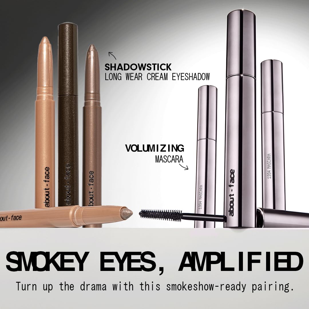 AboutFace Volumizing Mascara jet-black before-after reveals lift.