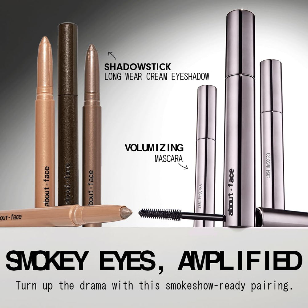 AboutFace Volumizing Mascara jet-black before-after reveals lift.