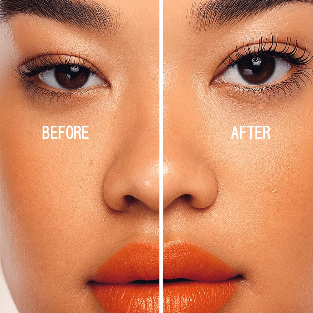 AboutFace Volumizing Mascara jet-black lashes close-up shows length.