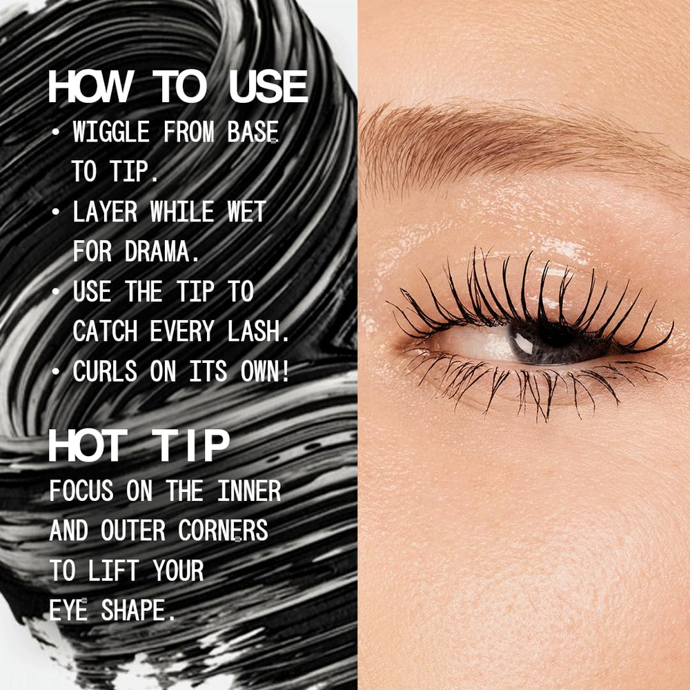 AboutFace Volumizing Mascara jet-black wear test demonstrates smudge resistance.
