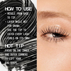 AboutFace Volumizing Mascara jet-black wear test demonstrates smudge resistance.