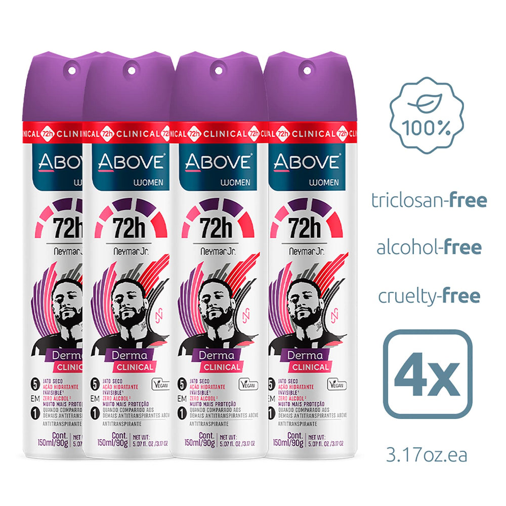 Underarm application of Above Neymar Jr 72h Derma Clinical deodorant spray.