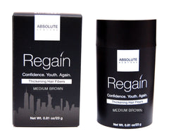 Absolute New York Regain Hair Fibers bottle demonstrates instant lift for thinning areas.