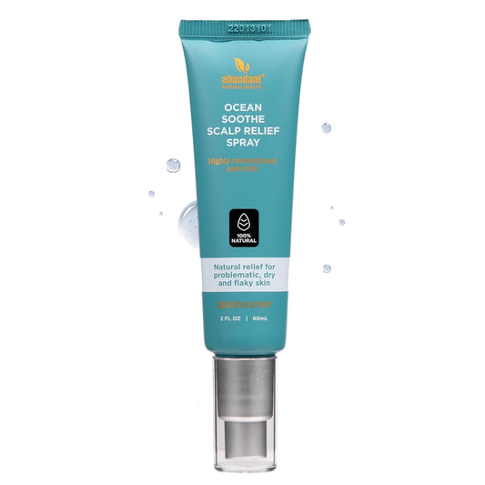 Abundant Natural Health Ocean Soothe spray bottle demonstrates convenient scalp relief.