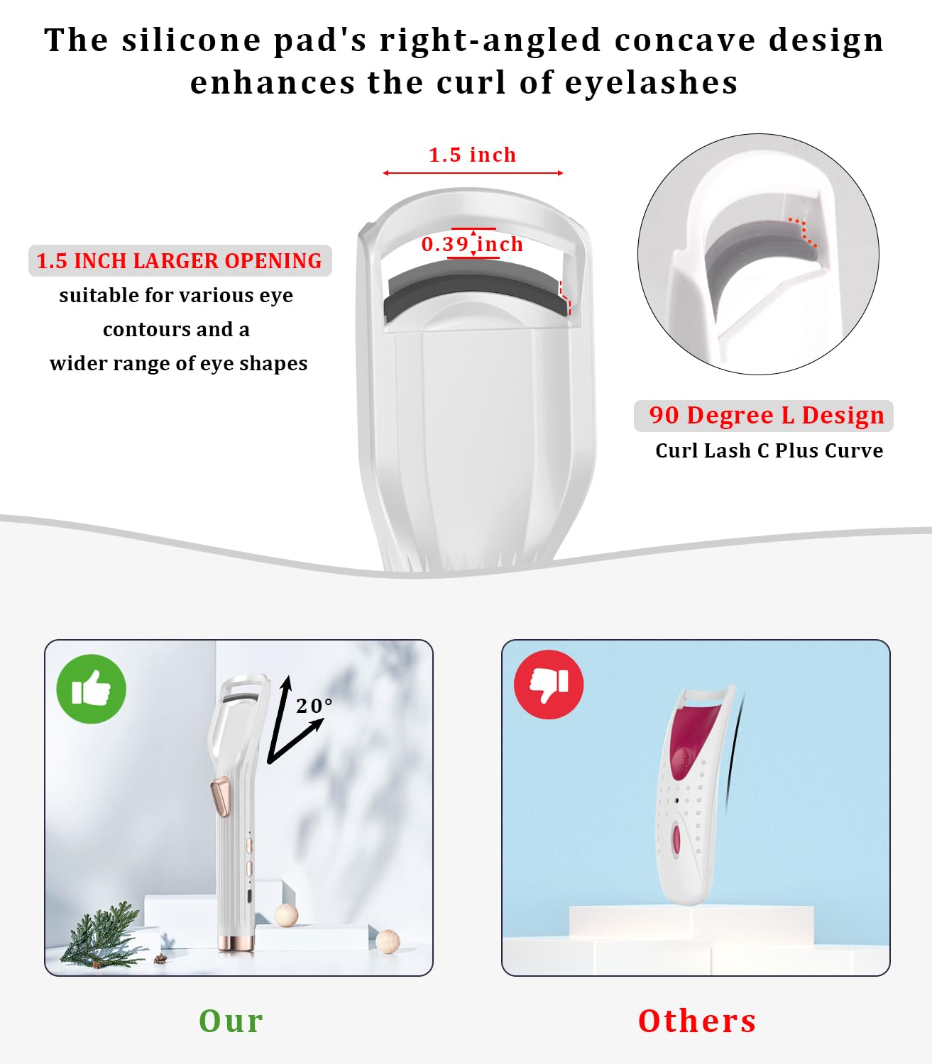Acavado anti-burn 15° comb demonstrates safe eyelash curling technique.