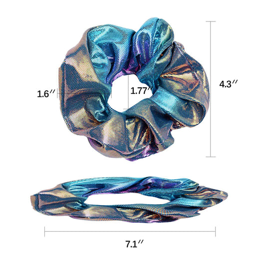 ACCGLORY mermaid scrunchies close-up showing shimmering fabric and durable elastic.