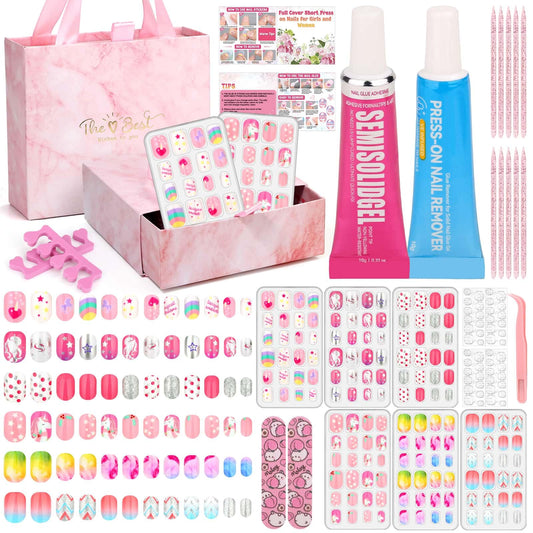 Acejoz 144-pcs kids nails kit box with designs for playful at-home nail art sessions