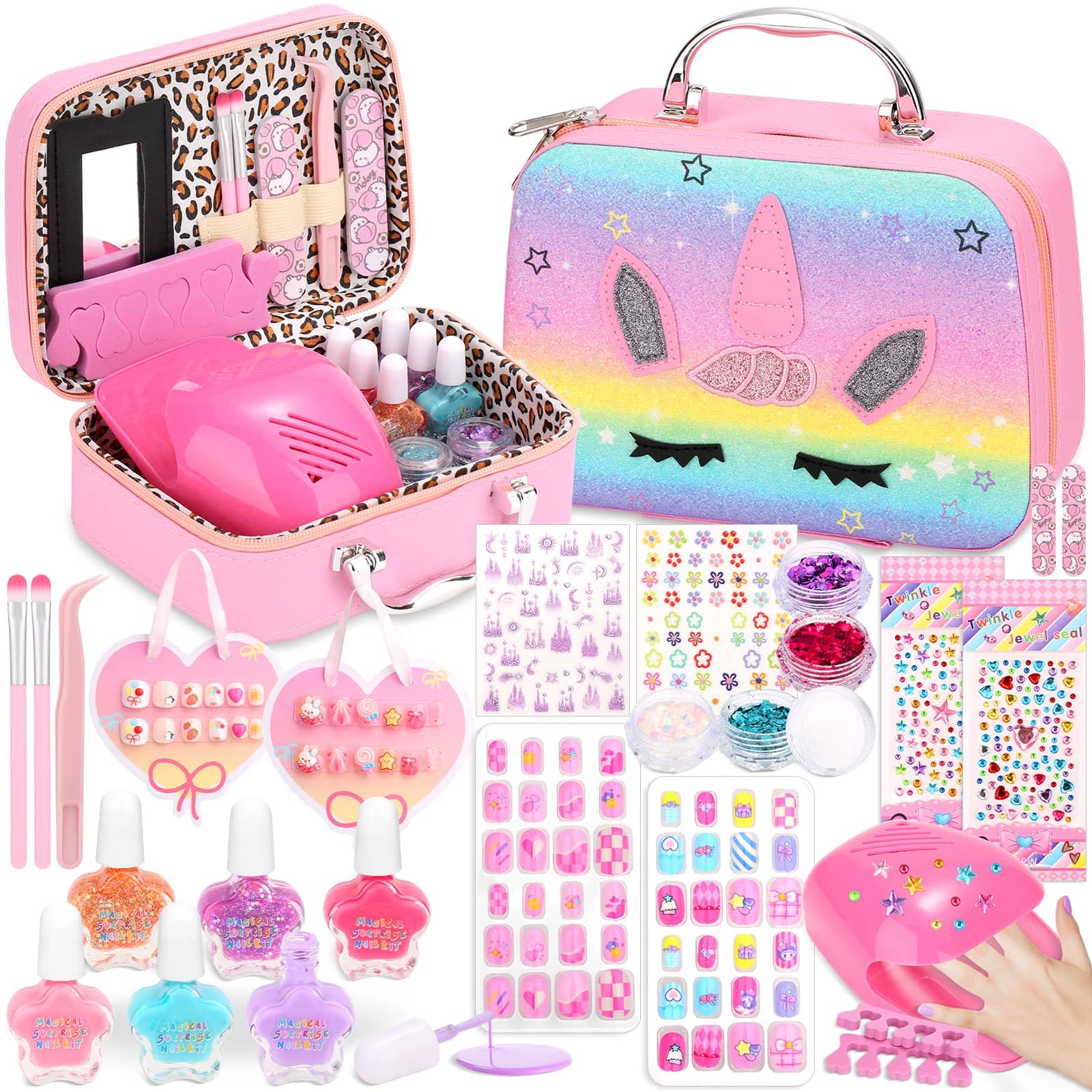 Acejoz kids nails set with unicorn case keeps accessories organized for mess-free play.