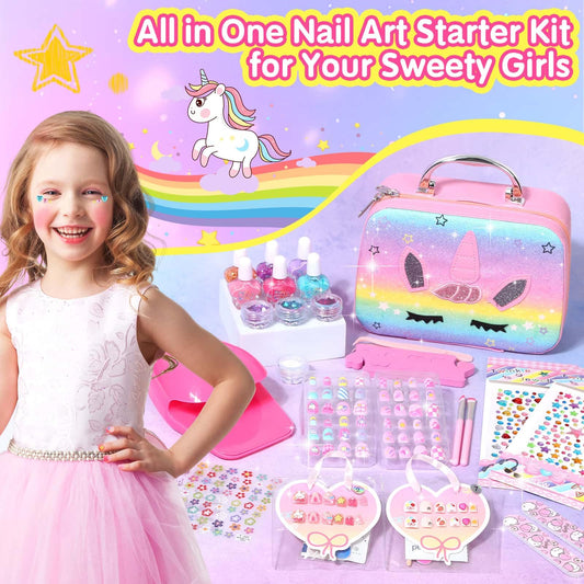 Acejoz 72-piece press-on nails kit enables quick, safe nail art for kids.