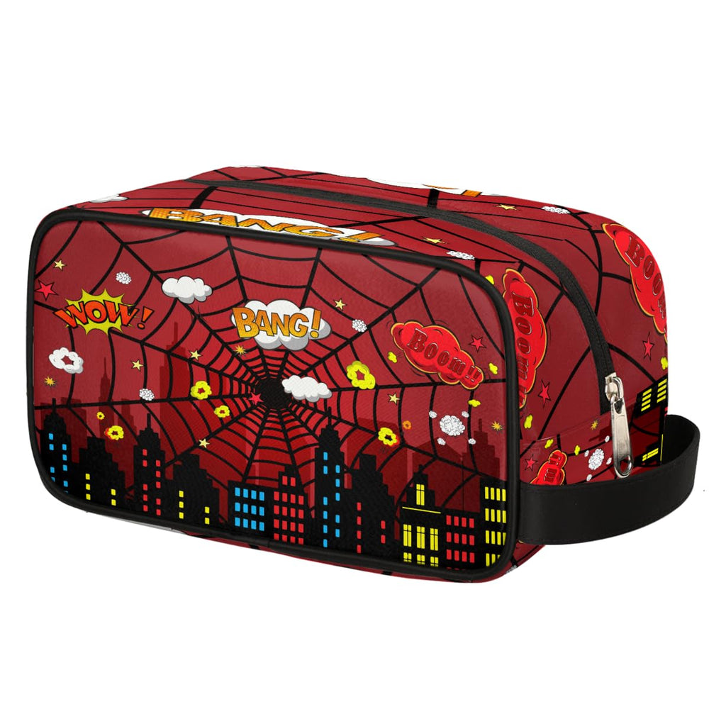 Ackutea kids travel toiletry bag red spider web front view for organized trips