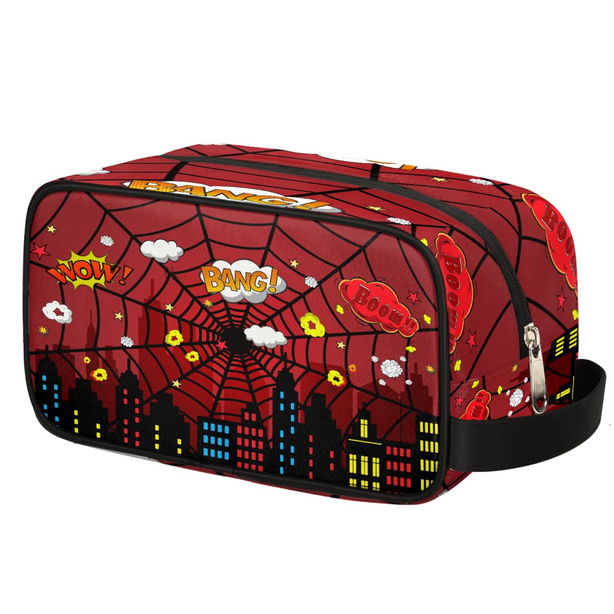 Ackutea kids travel toiletry bag red spider web front view for organized trips