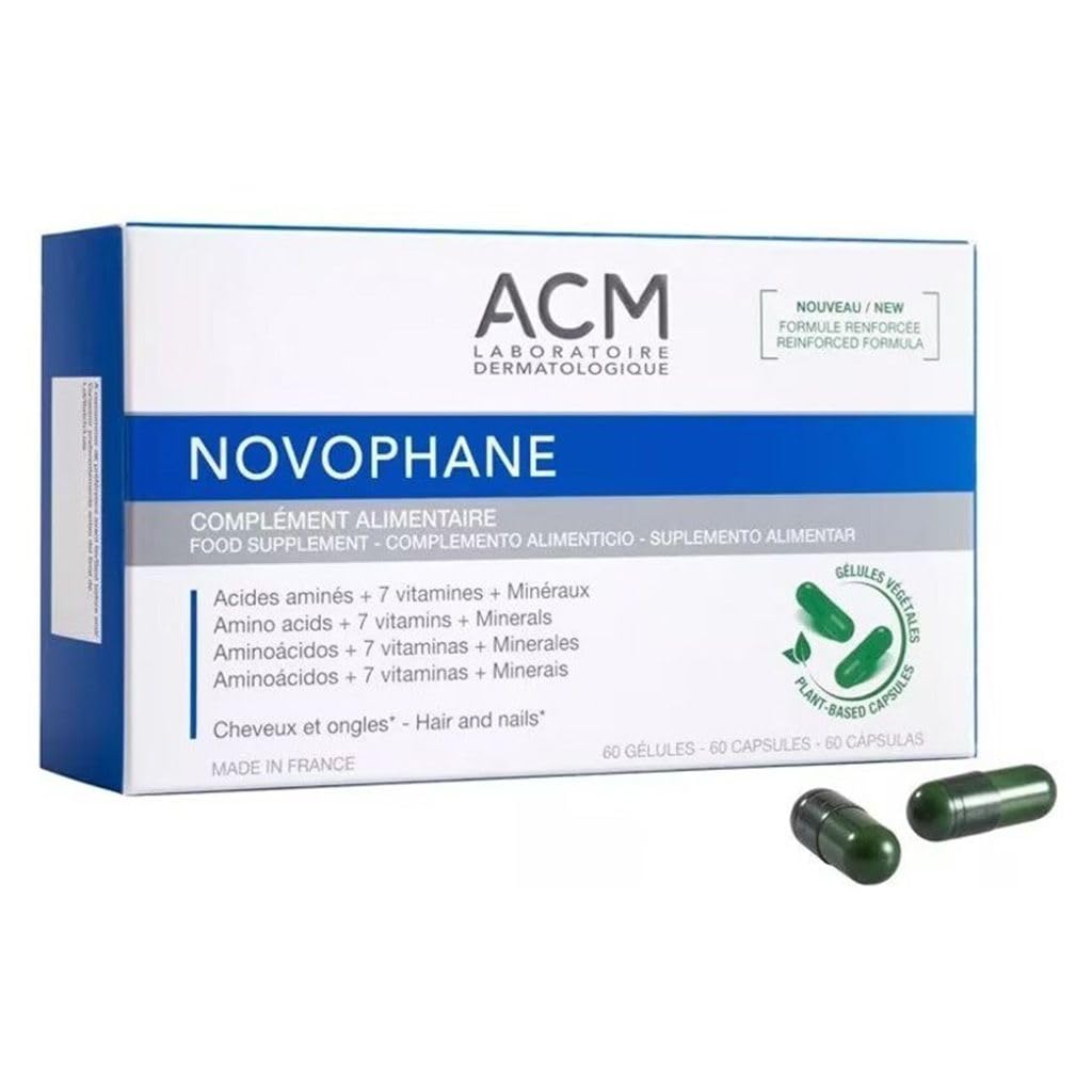 ACM Novophane caps bottle on a clean counter for daily hair and nail support.