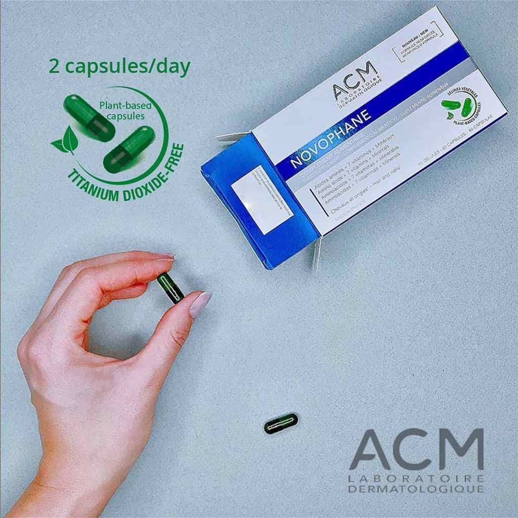 ACM Novophane caps hair and nails health benefits illustration.