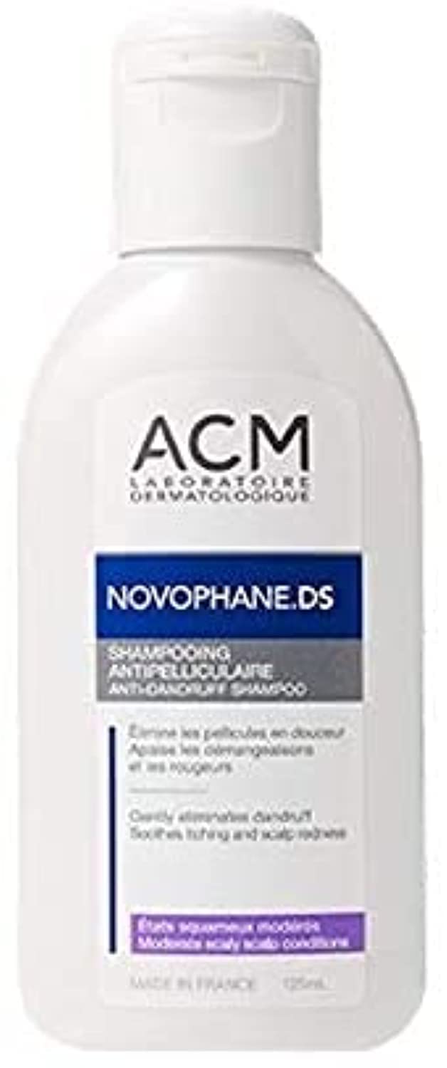 ACM Novophane DS shampoo packaging box on display.