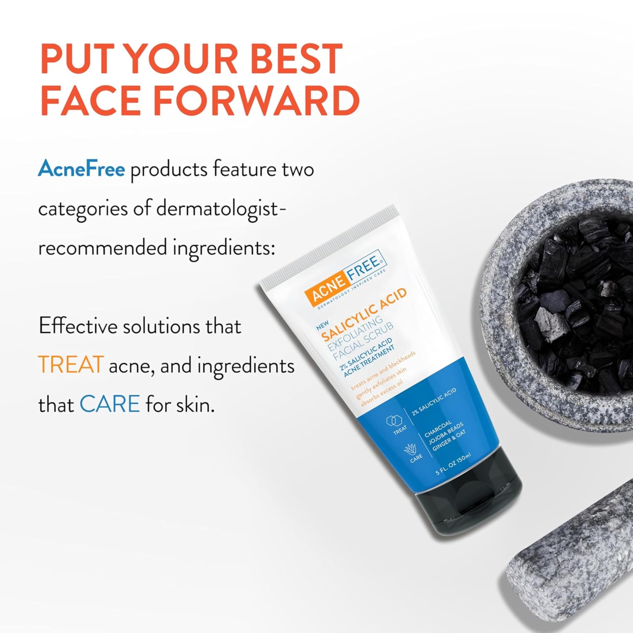 AcneFree Charcoal and Jojoba shot highlights detoxifying feel and balanced hydration.