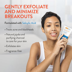 AcneFree exfoliating scrub applied to skin showing improved texture.