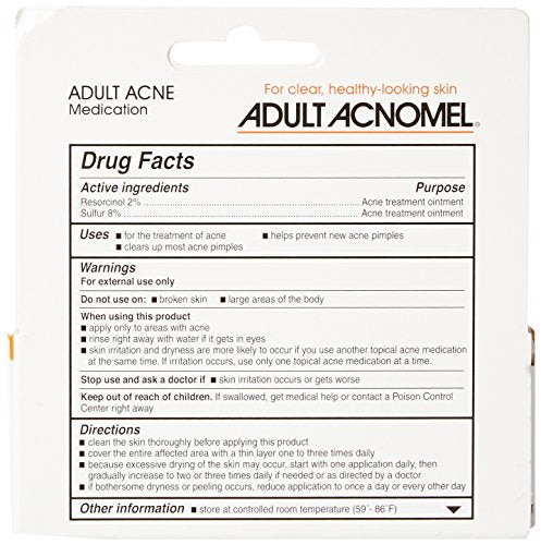Adult Acnomel tube dispense close-up highlights easy application without over-drying