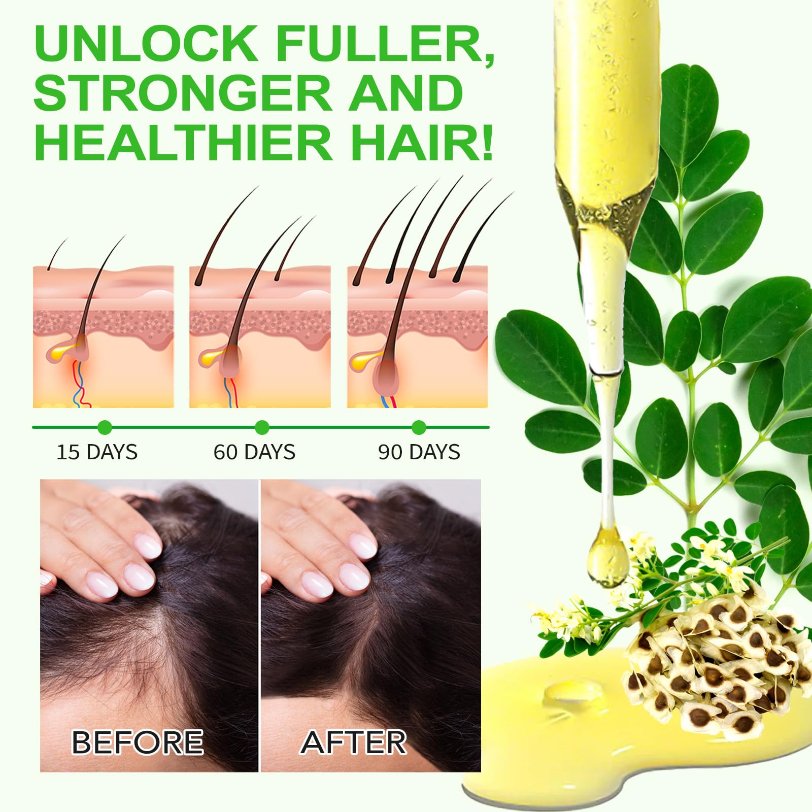 Application shot demonstrates massage-ready oil for scalp and hair care.