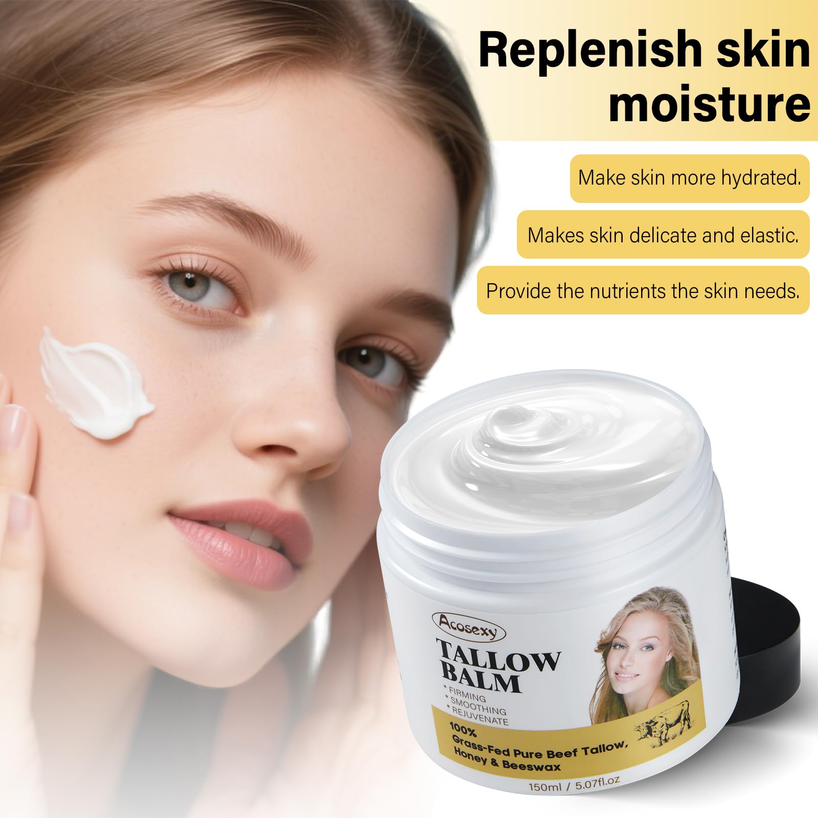 Acosexy beef tallow body balm jar for full-body moisture