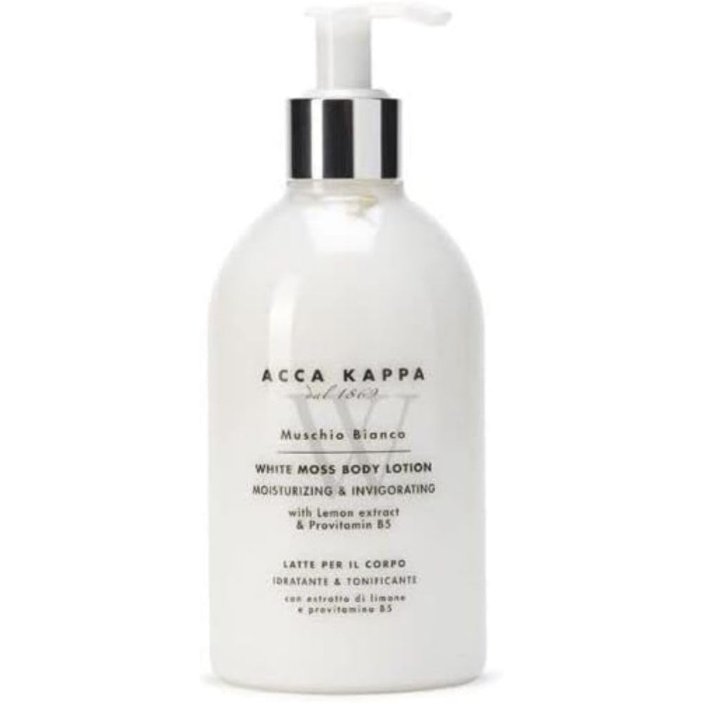 Acqua di Parma Muschio Bianco body lotion bottle with hydrating formula for soft skin.