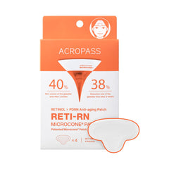 Acropass RETI-RN microcone patch applied around the eyes for targeted wrinkle care.
