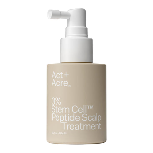 Act+Acre bottle shows stem cell treatment promoting healthier scalp and density