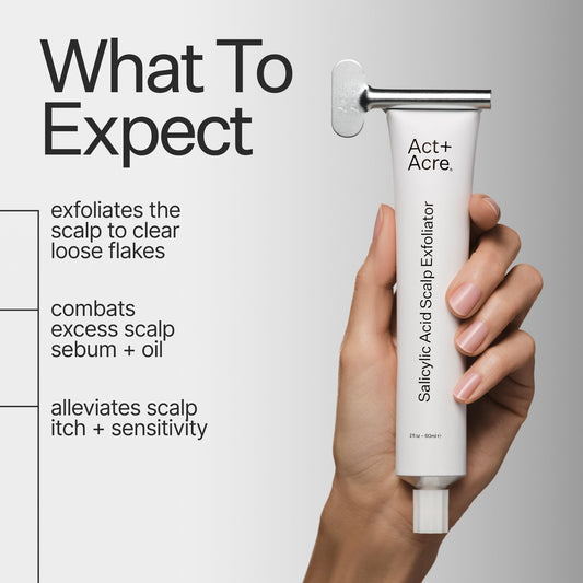 ACT+ ACRE exfoliator being applied to the scalp as a pre-wash treatment