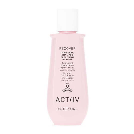 ACTIIV Recover thickening shampoo bottle showing plant-based formula may support fuller-looking hair