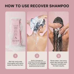 ACTIIV Recover thickening shampoo label closeup highlighting plant-based formula