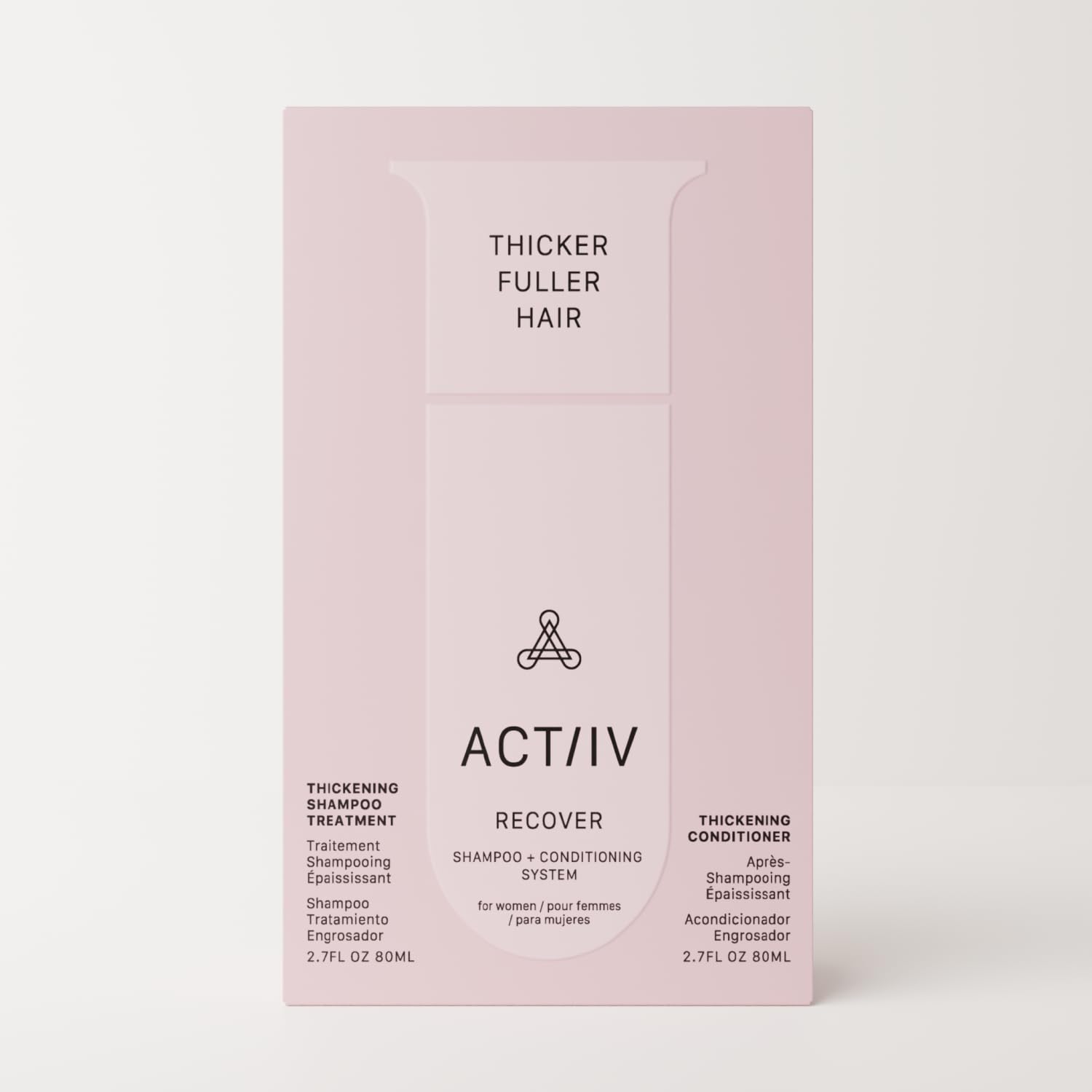 ACTIIV Recover travel duo bottle back, shows travel-friendly packaging for women