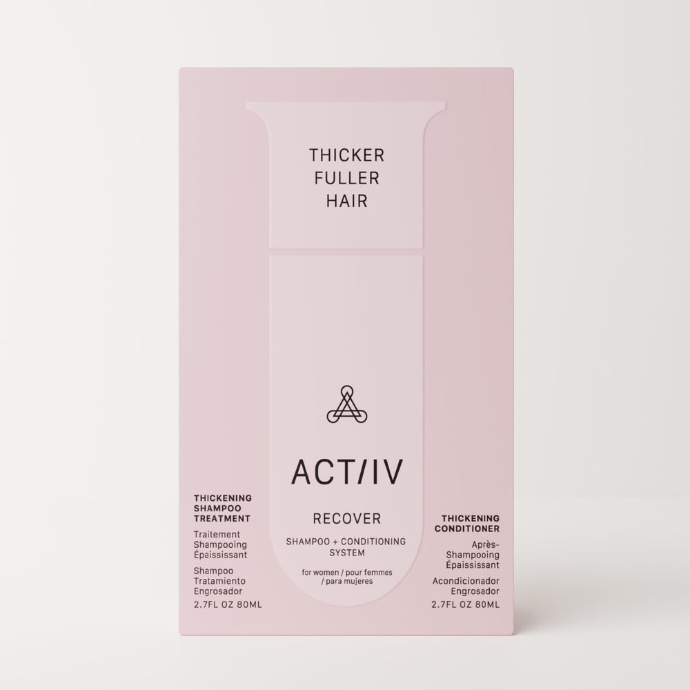 ACTIIV Recover travel duo bottle back, shows travel-friendly packaging for women