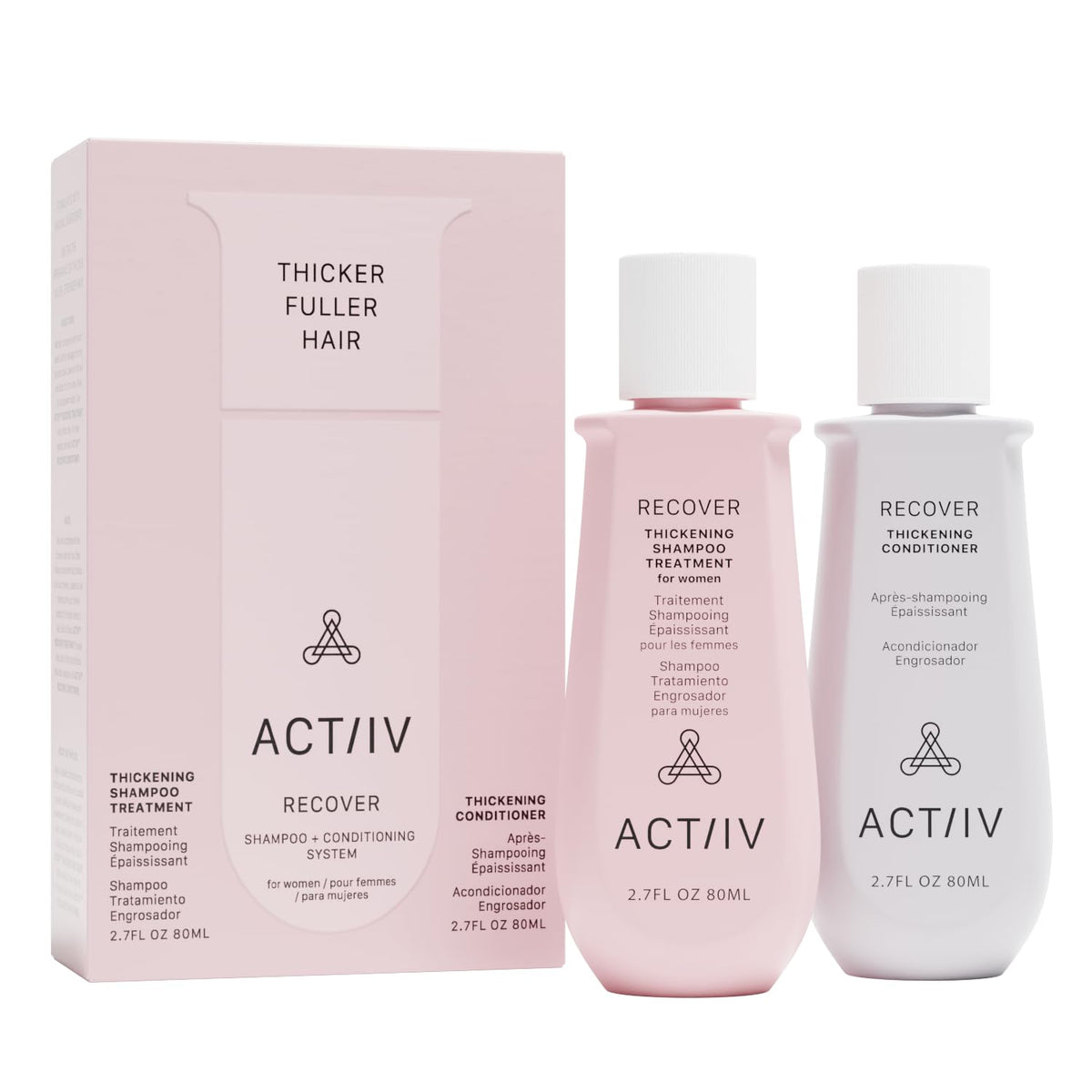ACTIIV Recover travel duo bottle front, compact design ideal for on-the-go hair refresh