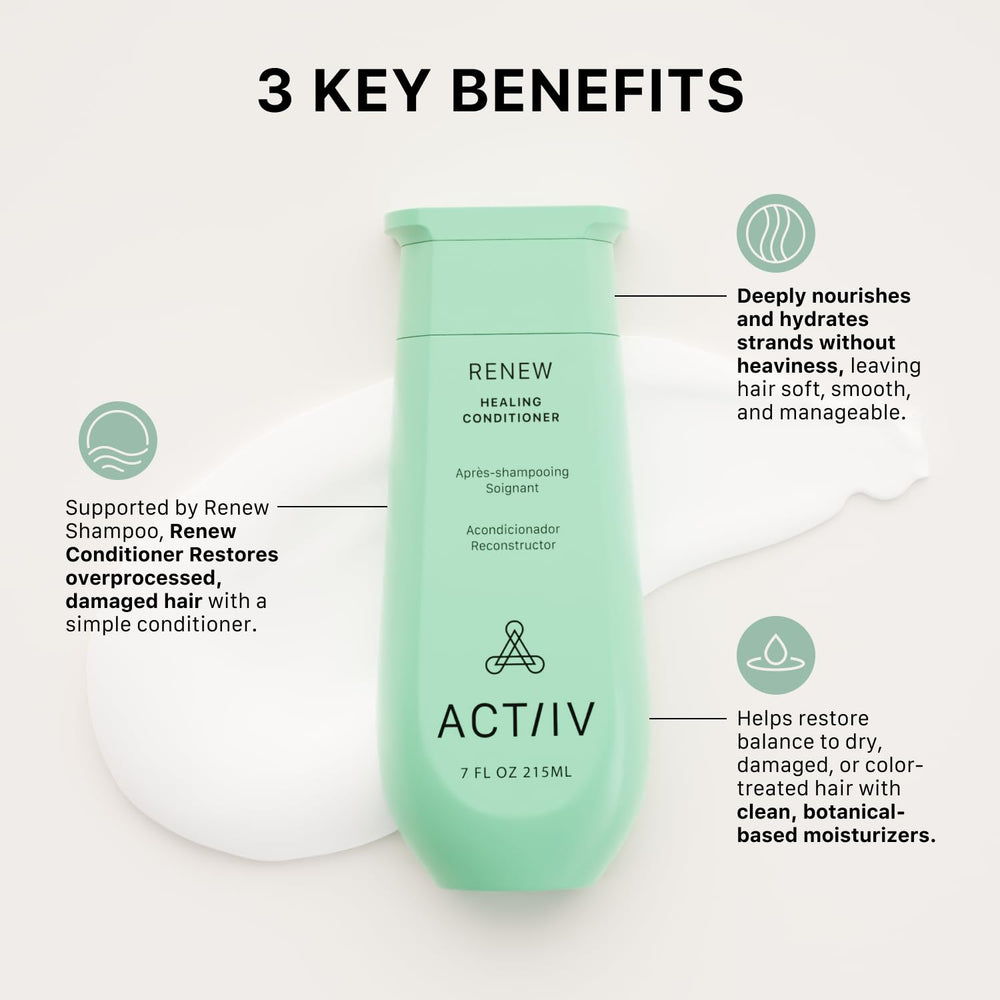 ACTIIV Renew Healing Conditioner pump dispenses creamy formula for easy application.