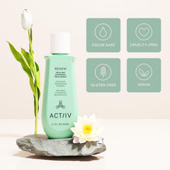 ACTIIV Renew scalp close-up, supports balanced scalp feel