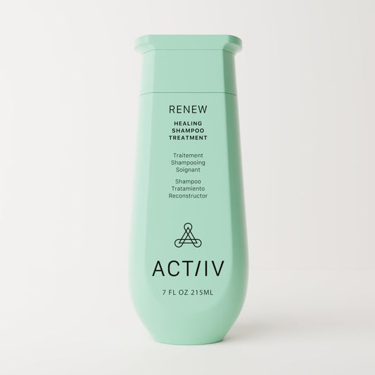 ACTIIV Renew shampoo being poured for easy application
